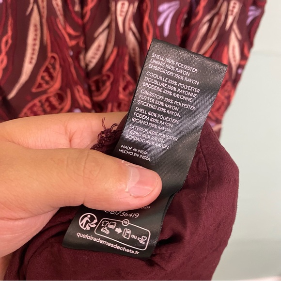 Anthropologie V Neck Deco Midi Dress‎ Embroidered Floral Wine Red Large - Picture 11 of 11